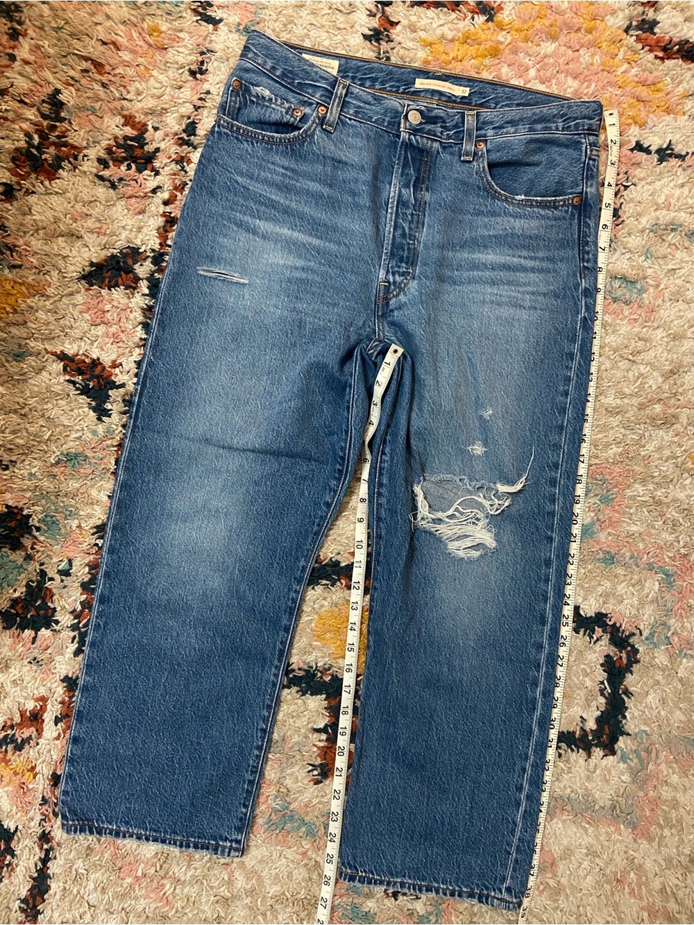 Levi's Premium Button Fly Distressed Ribcage Straight Ankle Jeans